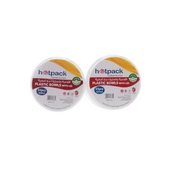 Plastic White Bowl 225ml With Lid 25 Pieces + Plastic White Bowl 400ml With Lid 25 Pieces