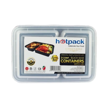 Black Base Rectangular Microwavable Compartment Container with Lids 5 Pieces