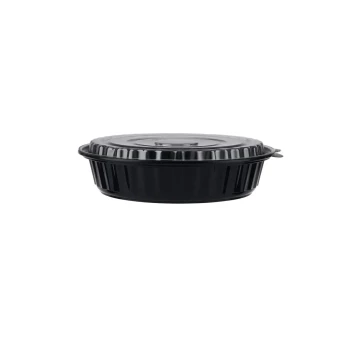 150 Pieces Black Base Round Ribbed Container With Lid 48 Oz