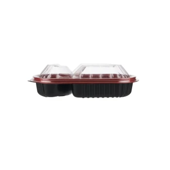 Red & Black Base Rectangular 2-Compartment Container With Lid 250 Pieces