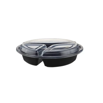 Black Base 3-Compartment Round Container 48 Oz 300 Pieces