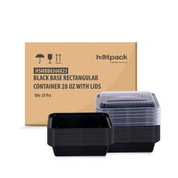Black Base Container 28 oz with Lids | 25 Pieces