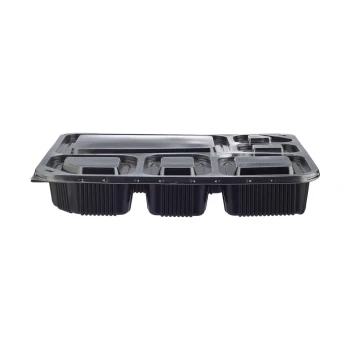 Black Base Rectangular 6-Compartment Container + Lids 150 Pieces