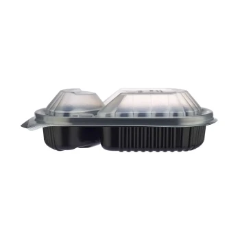 Black Base Rectangular 2-Compartment Container 250 Pieces