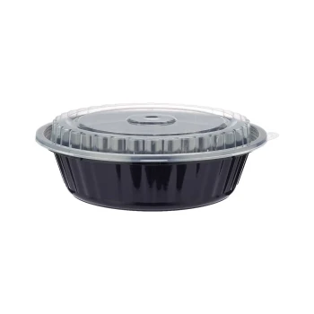 Black Base Round Container 32 Oz with Lids 150 Pieces