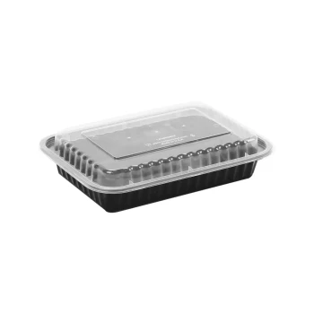 Black Base Rectangular Container 38 Oz with Lids 150 Pieces