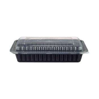 Black Base Rectangular Ribbed Container 28 Oz with Lids 150 Pieces