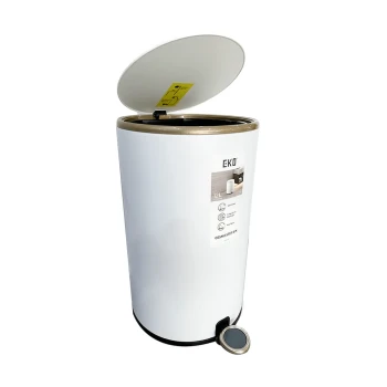 EKO Matt White Steel Round Step Bin | 12LTR