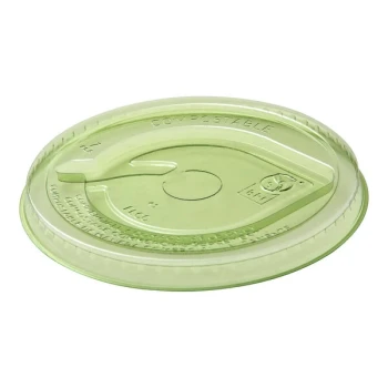 Eco-Products Veridian GreenStripe 9-24 oz. Green PLA Plastic Compostable Cold Cup Flat Lid with Straw Hole - 1,000/Case
