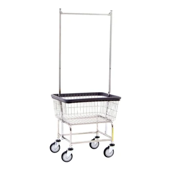 R&amp;B Wire Products, Inc. Freight Saver 2.5 Bushel Chrome-Plated Wire Laundry Cart with Double-Pole Rack 100CECSINGLE58CKD