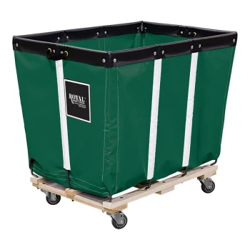 Royal Basket Trucks 20 Cu. Ft. Green Vinyl Permanent Liner Basket Truck with Wood Base and 4 Swivel Casters R16-EEW-PMA-3UNN