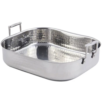 Bon Chef 60010CLDHF Cucina 10 Qt. Hammered Finish Stainless Steel Roasting Pan - 16 3/8" x 14 1/16" x 4"
