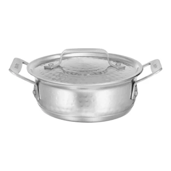 Bon Chef 60027HF Cucina 36 oz. Hammered Finish Stainless Steel Round Dish with Lid