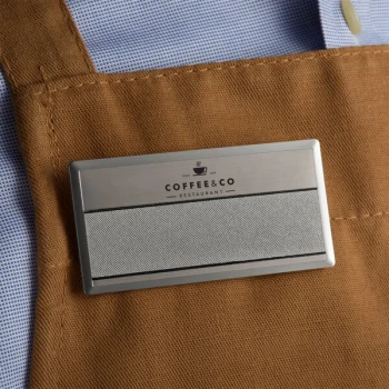 Cawley 1 1/2" x 3" Customizable Silver Premium Metal Rectangle Nametag