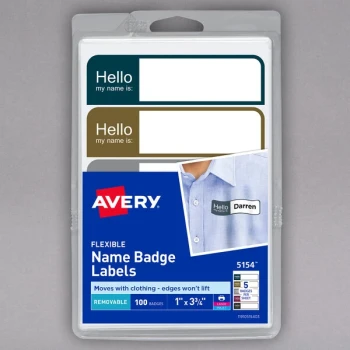 Avery® 05154 1" x 3 3/4" Assorted Matte Color Removable Flexible Adhesive Printable Name Badge Label - 100/Pack