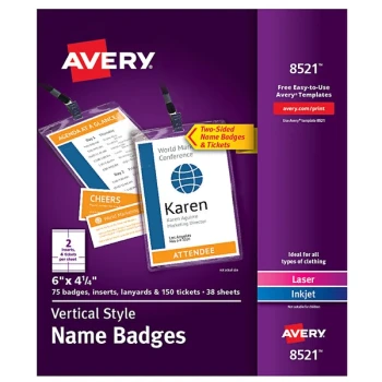 Avery® 8521 6" x 4 1/4" Vertical Plastic Badge Holder with Lanyard - 75/Pack