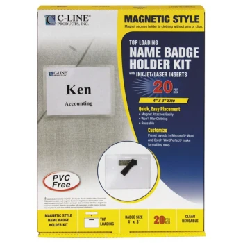 C-Line Products 92943 4" x 3" Clear Magnetic Name Badge Holder Kit with Inserts