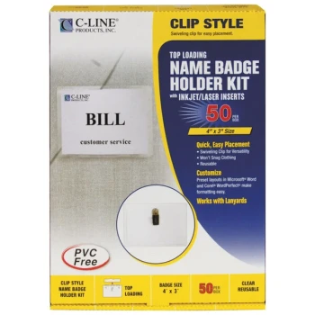 C-Line Products 95543 4" x 3" Matte Top Load Clip-On Name Badge Holder Kit with Inserts