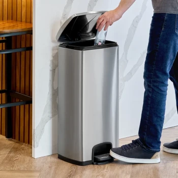 Lancaster Table & Seating 8 Gallon Stainless Steel Rectangular Decorative Step-On Trash Can