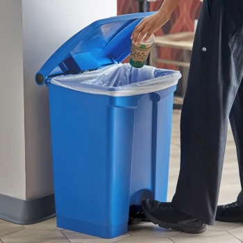 Lavex 72 Qt. / 18 Gallon Blue Rectangular Step-On Trash Can