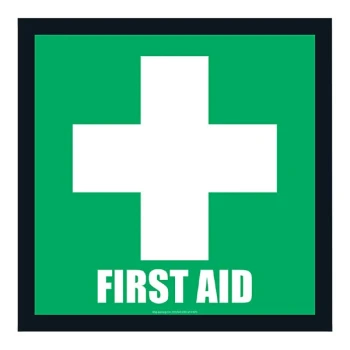 Superior Mark 17 1/2" x 17 1/2" Green / White Vinyl "First Aid" Safety Floor Sign