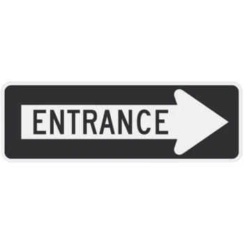 Lavex Right Arrow "Entrance" Diamond Grade Reflective Black Aluminum Sign - 36" x 12"