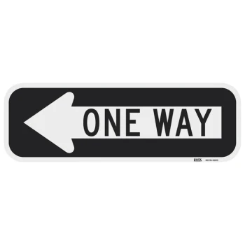 Lavex "One Way" Left Arrow Diamond Grade Reflective Black Aluminum Sign - 18" x 6"