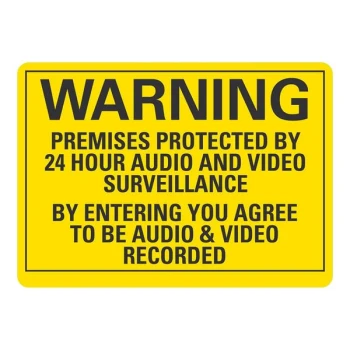 Lavex 10" x 7" Non-Reflective Adhesive Vinyl "Warning / Premises Protected By 24 Hour Audio And Video Surveillance / By Entering You Agree To Be Audio & Video Recorded" Label