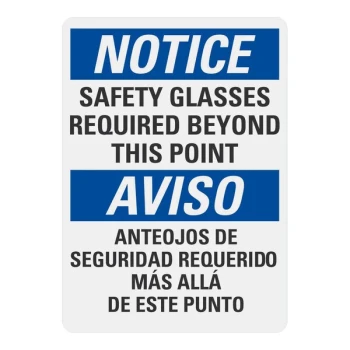 Lavex 14" x 10" Non-Reflective Plastic "Notice / Safety Glasses Required Beyond This Point / Aviso / Anteojos De Seguridad Requerido Mas Alla De Este Punto" Bilingual Safety Sign