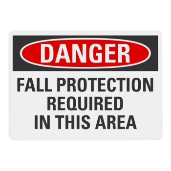 Lavex 10" x 7" Non-Reflective Plastic "Danger / Fall Protection Required In This Area" Safety Sign