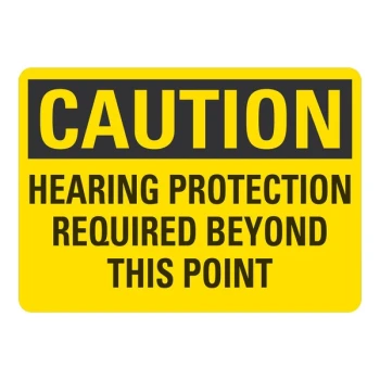 Lavex 10" x 7" Non-Reflective Plastic "Caution / Hearing Protection Required Beyond This Point" Safety Sign