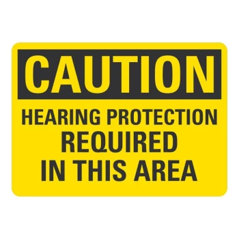Lavex 10" x 7" Non-Reflective Plastic "Caution / Hearing Protection Required In This Area" Safety Sign