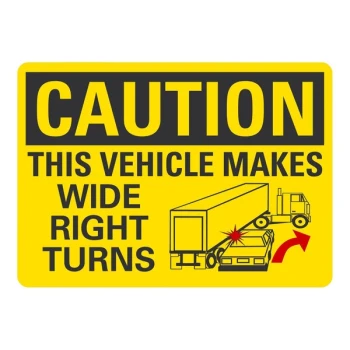 Lavex 10" x 7" Non-Reflective Aluminum "Caution / This Vehicle Makes Wide Right Turns" Safety Sign