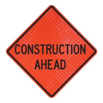 Cortina QuadraFlex 48" x 48" Superbright Reflective "Construction Ahead" Roll-Up Sign 07-800-4030-L