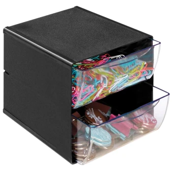 Deflecto 6" x 7 1/8" x 6" Black Stackable 2-Drawer Organizer Cube