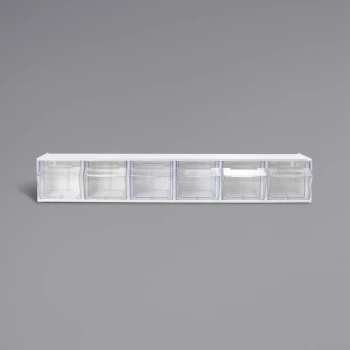 Deflecto 23 5/6" x 3 5/6" x 4 1/2" White Interlocking 6 Tilt-Bin Organizer