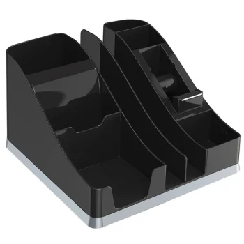 Deflecto 35172 Silhouettes 8 1/8" x 9 1/8" x 5 3/16" Black / Silver All-In-One Caddy