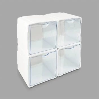 Deflecto 421103 4 5/8" x 4 7/8" x 5 1/2" White Interlocking Tilt-Bin Organizer - 4/Pack