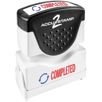 Accustamp "COMPLETED" Red / Blue Pre-Inked Shutter Stamp