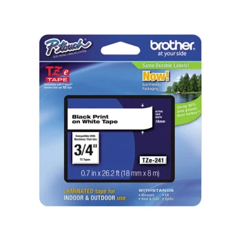 Brother TZE241 3/4" Black on White Standard Adhesive Laminated Labeling Tape