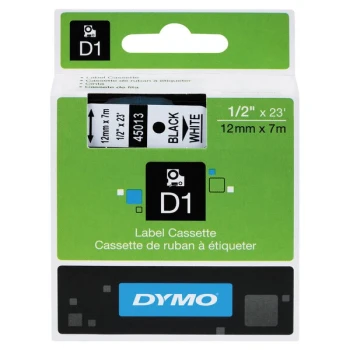 DYMO 45013 D1 1/2" x 23' Black on White High-Performance Polyester Removable Label Tape