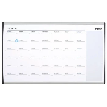 Quartet ARCCP3018 18" x 30" Magnetic Steel Monthly Calendar Whiteboard with Silver Aluminum Frame