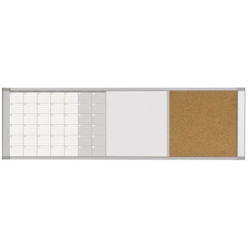 MasterVision XA429993700 48" x 18" Magnetic Calendar / Bulletin Board / Dry Erase Board with Aluminum Frame