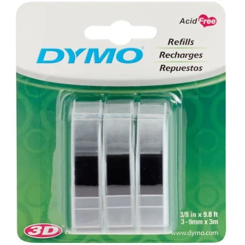 DYMO 1741670 3/8" x 9 13/16' Black Glossy Embosser Label Tape - 3/Pack