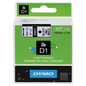 DYMO 45803 D1 3/4" x 23' Black on White High-Performance Polyester Removable Label Tape
