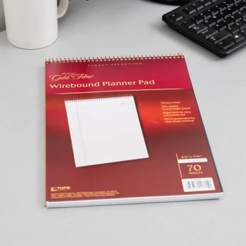 Ampad 20-815 Gold Fibre 8 1/2" x 11 3/4" Wide Ruled Perforated Wirebound Planner Pad with Navy Cover