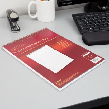 Ampad 20-813 Gold Fibre 8 1/2" x 11 3/4" Wide Ruled Perforated Wirebound Planner Pad with Brown Cover