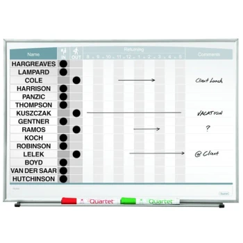 Quartet 33704 Matrix 16" x 23" Horizontal Magnetic Steel In-Out Whiteboard with Silver Aluminum Frame