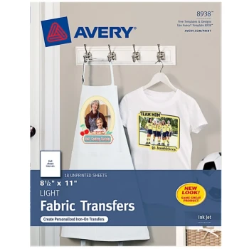 Avery® 8938 8 1/2" x 11" Fabric Transfers for Light Fabrics - 18/Pack