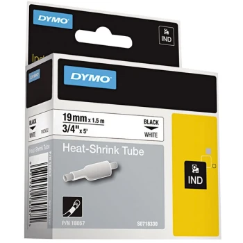 DYMO 18057 Rhino 3/4" x 5' Black on White Heat-Shrink Tube